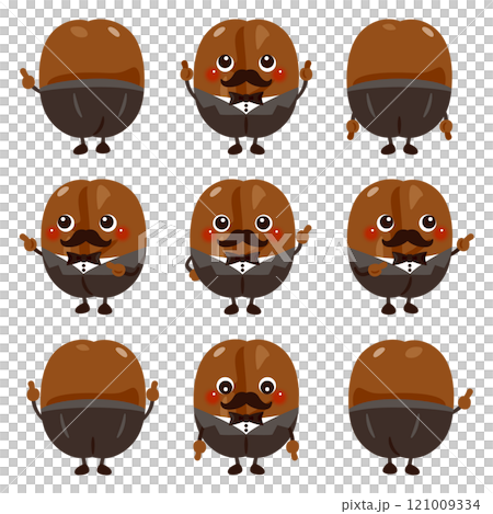 咖啡店大師風格咖啡豆字符集指向。 121009334