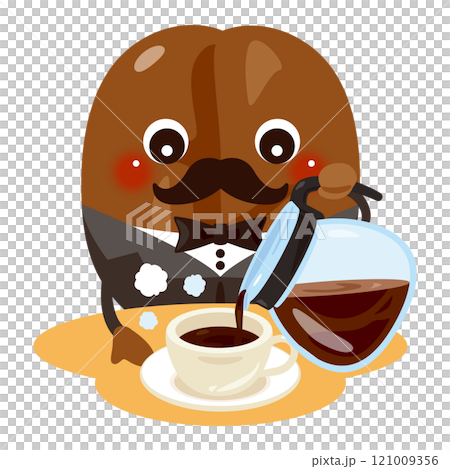 咖啡豆的人物插圖，以咖啡店老闆沖泡咖啡的風格 121009356