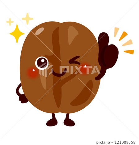 グッドサインを出すコーヒー豆のキャラクターイラスト グッドサインを出すコーヒー豆のキャラクターイラスト 121009359