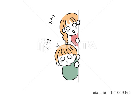 壁から覗いている子ども達 驚く 壁から覗いている子ども達 驚く 121009360