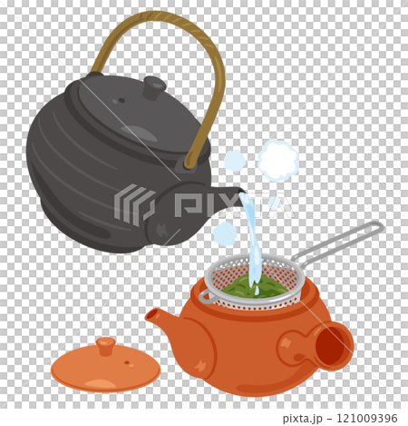 茶漉しを使って急須に淹れられる緑茶 121009396
