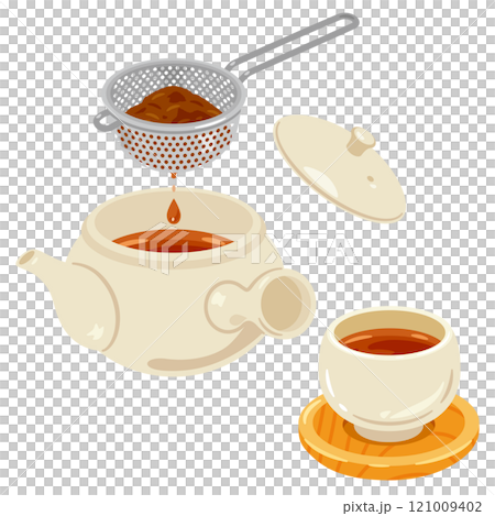 Tea brewed through a tea strainer 121009402