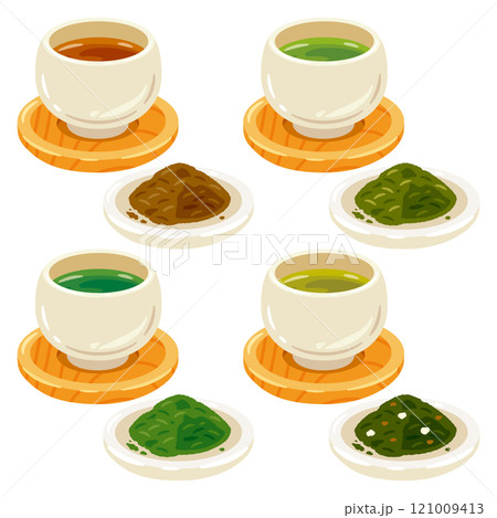 湯呑み入りの日本茶と茶葉セット 121009413