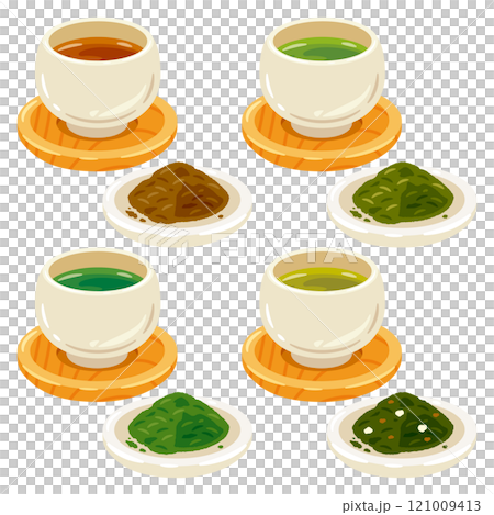 湯呑み入りの日本茶と茶葉セット 121009413