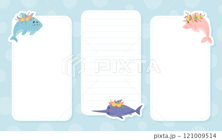 Note Card with Sea Animal with Flowers Vector Template 121009514
