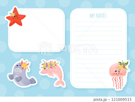 Note Card with Sea Animal with Flowers Vector Template Note Card with Sea Animal with Flowers Vector Template 121009515