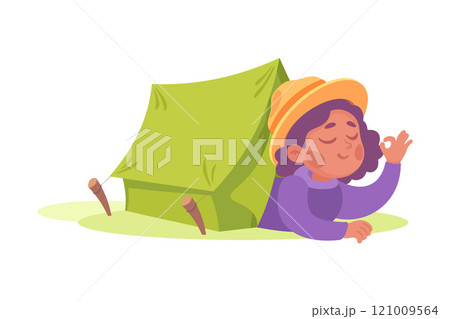 Girl Scout Character in Hat in Tent Vector Illustration Girl Scout Character in Hat in Tent Vector Illustration 121009564