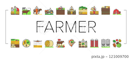 farmer farm agriculture field man icons set vector 121009700