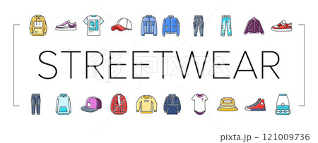 streetwear cloth fashion urban icons set vector streetwear cloth fashion urban icons set vector 121009736