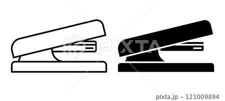 Linear icon, office staplers for joining sheets of paper with staples. Simple black and white vector isolated on white background 121009894