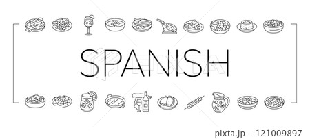 spanish cuisine food paella tapas icons set vector 121009897