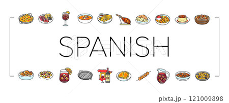 spanish cuisine food paella tapas icons set vector 121009898