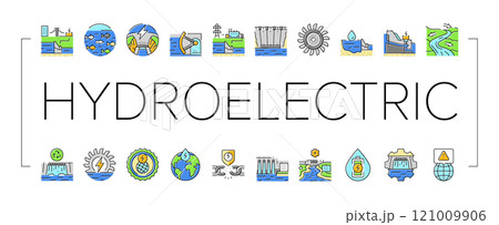 hydroelectric power plant energy icons set vector 121009906