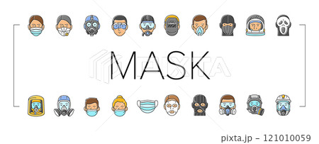mask virus face safety icons set vector 121010059
