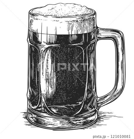 Large Beer Glass Detailed Vintage Engraving Illustration on White Background with Intricate Texture Classic Beverage Art Antique Style Drinkware Retro Barware Beer Mug Graphic 121010081