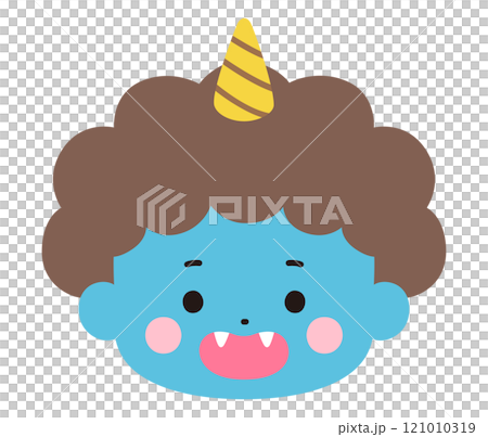 Vector illustration of a cute blue demon face. Setsubun, horns 121010319