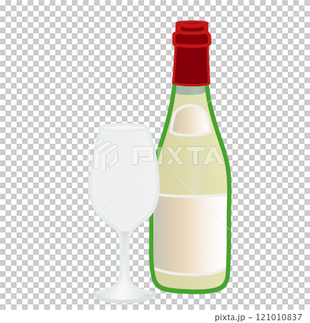 白ワインとグラスのイラスト 白ワインとグラスのイラスト 121010837