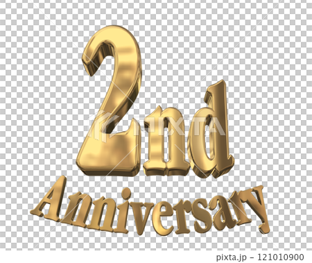 3DCG文字「2nd Anniversary/2周年マークキラキラ」ゴールド,金 121010900