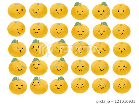 いろいろな表情のついたミカンのイラストセット 121010933