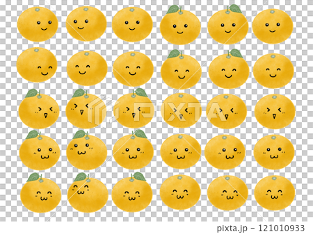 A set of mandarin orange illustrations with various expressions 121010933