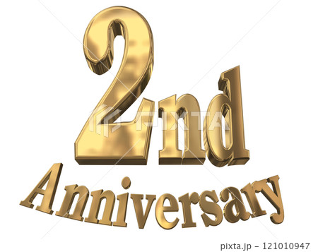 3DCG文字「2nd Anniversary/2周年マークキラキラ」ゴールド,金 121010947
