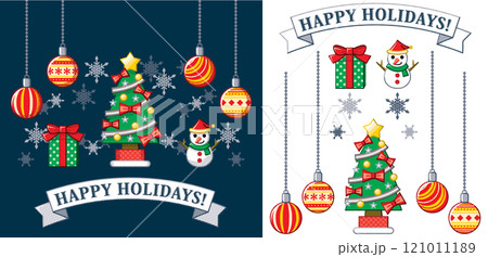 クリスマスイラスト ホリデーデザイン「HAPPY HOLIDAYS!」デザイン パーツセット 121011189
