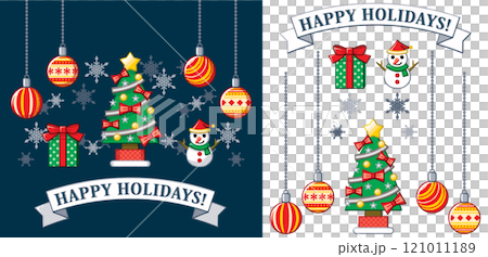 クリスマスイラスト ホリデーデザイン「HAPPY HOLIDAYS!」デザイン パーツセット 121011189