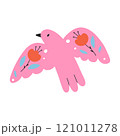 Sweet bird in folk style. Cute bird with flowers in folk style. Vector illustration. Flat style. 121011278