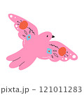 Sweet bird in folk style. Cute bird with flowers in folk style. Vector illustration. Flat style. 121011283