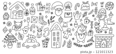 Hand drawn Christmas icons and decorations for the holiday season 121011323