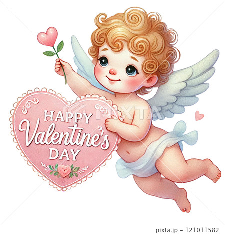 Cute angel with heart for Valentine's Day celebration. Valentine's cartoon character. Cute angel with heart for Valentine's Day celebration. Valentine's cartoon character. 121011582