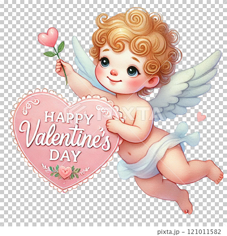 Cute angel with heart for Valentine's Day celebration. Valentine's cartoon character. 121011582