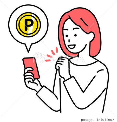 スマートフォンでポイ活をするカジュアルな女性 121011607
