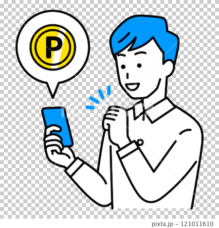 Casual man using his smartphone to earn points 121011610
