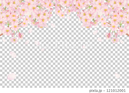 手繪水彩：櫻花暴風雪背景，有切口、樹枝和花蕾 121012001