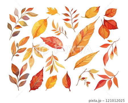 Watercolor autumn leaves. Orange falling foliage seasons changes, crisp leaf drop seasonal shift isolated vector illustrations on white background 121012025