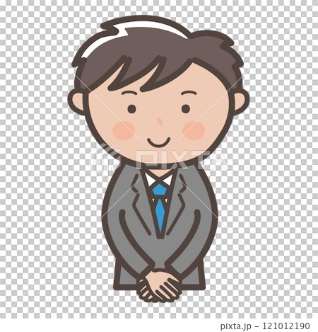 Illustration of a young male businessman facing forward in a customer service pose Illustration of a young male businessman facing forward in a customer service pose 121012190