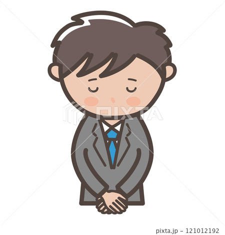 頭を下げて謝る若い男性ビジネスマンのイラスト 頭を下げて謝る若い男性ビジネスマンのイラスト 121012192