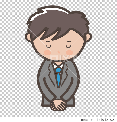 頭を下げて謝る若い男性ビジネスマンのイラスト 頭を下げて謝る若い男性ビジネスマンのイラスト 121012192