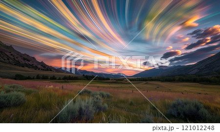 A tranquil valley with colorful, slow-moving...のイラスト素材 [121012248] - PIXTA