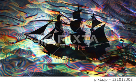 A sailing ship's shadow casts on an abstract...のイラスト素材 [121012308] - PIXTA