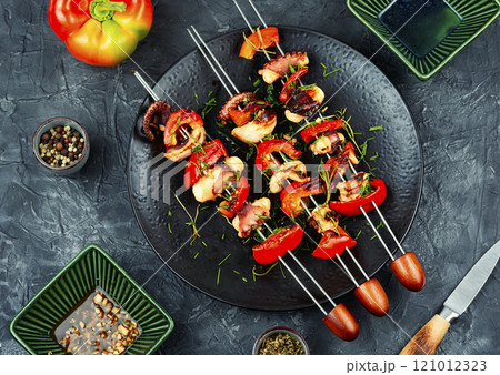 Octopus skewers grilled. Octopus skewers grilled. 121012323