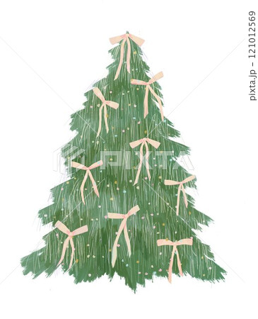 Beautiful Christmas tree illustration. Hand drawn Xmas tree with decorations clip art. Ready to use print for invitation cards, gifts. Beautiful Christmas tree illustration. Hand drawn Xmas tree with decorations clip art. Ready to use print for invitation cards, gifts. 121012569