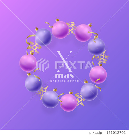 Circular Christmas baubles frame with special offer text 121012701