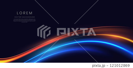 Abstract futuristic glowing neon multi color lines. Hi speed motion moving concept on dark blue background. 121012869