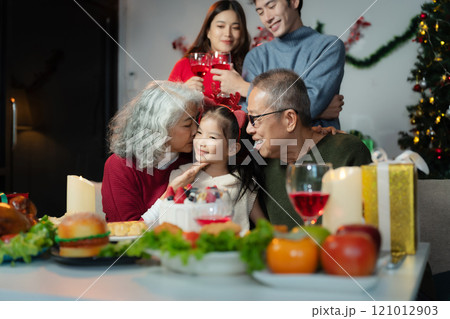 Dinner and Family holiday celebrating, together at New Year. 121012903