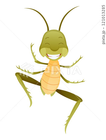 Playful Cartoon Grasshopper Character in a Dynamic Pose 121013285