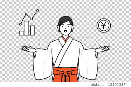 DXのイメージ、業績と売上の向上を案内する神社の巫女、白衣と緋袴 121013374
