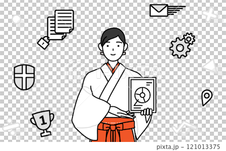 使用數位技術改善業務運營的白衣和猩紅色袴的巫女 DX 的形象 121013375