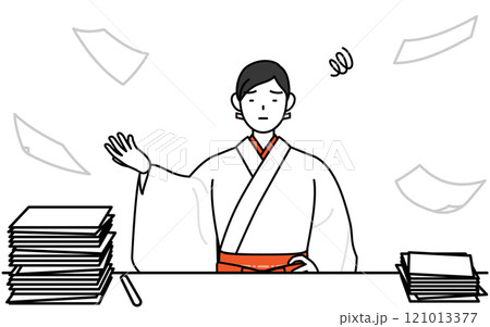 片付かない業務にうんざりする神社の巫女、白衣と緋袴 片付かない業務にうんざりする神社の巫女、白衣と緋袴 121013377